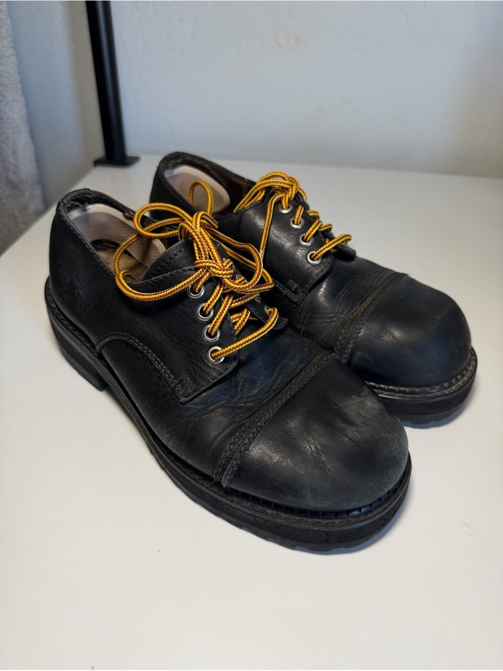 Vintage BED|STÜ Black Leather Cap Toe Oxfords Chunky Lug Sole Work Shoes 8